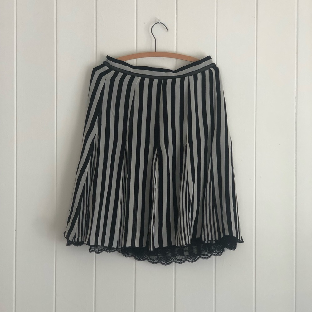 DKNY City Silk classy with a nod to punk, striped skirt with lace trim.